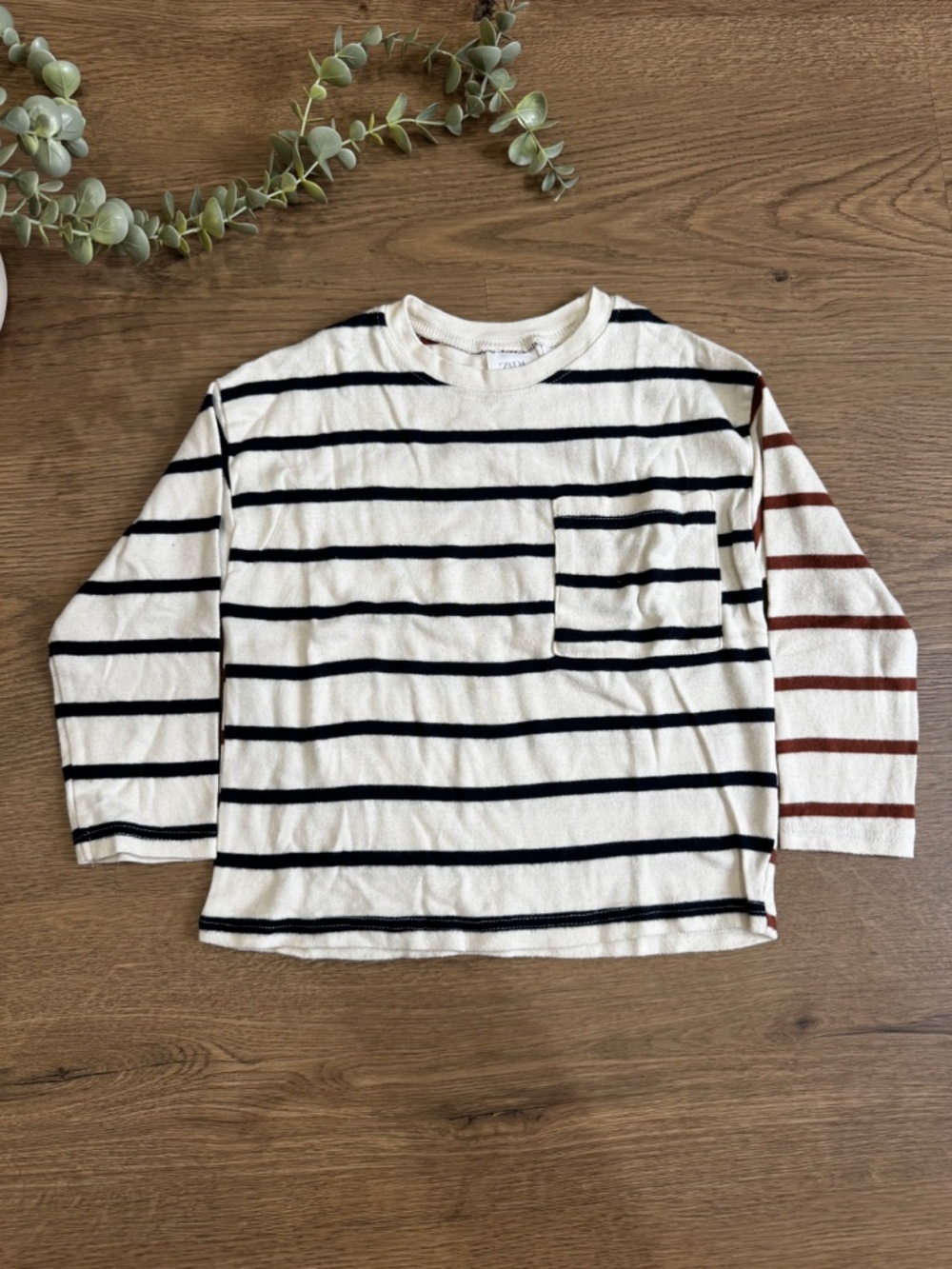 Zara Kids 3-4Y Striped Long Sleeve Pocket Shirt Colorblock